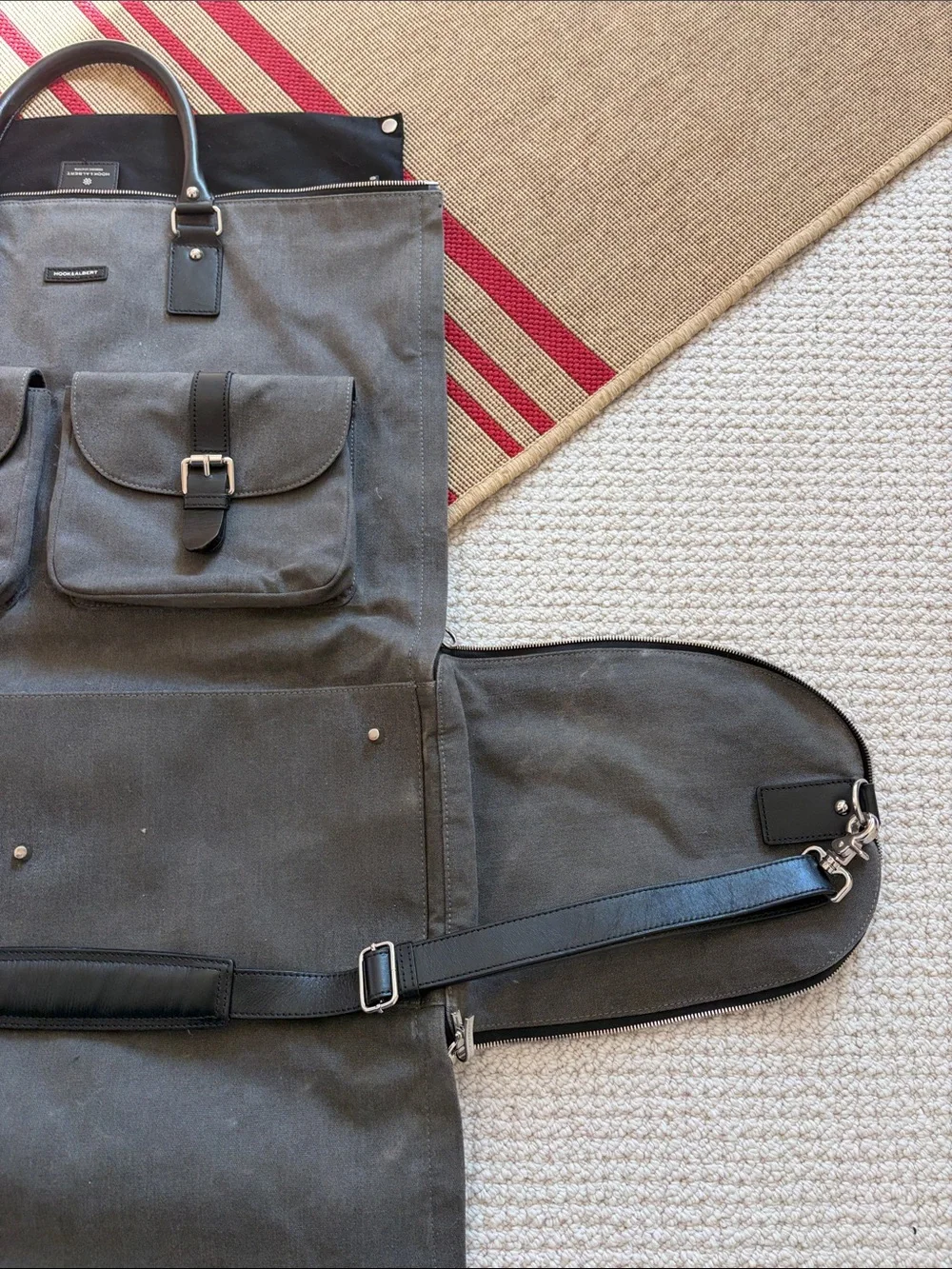 Hook & Albert grey waxed canvas weekender garment